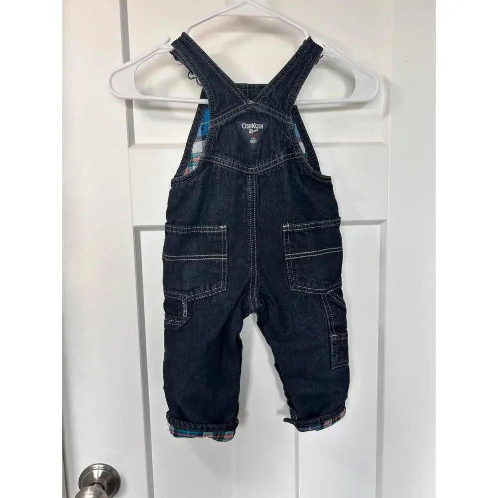 Oshkosh‎ B'gosh Baby Boys Jean Bib Overalls Lined Everyday Blue Size 12 Months
